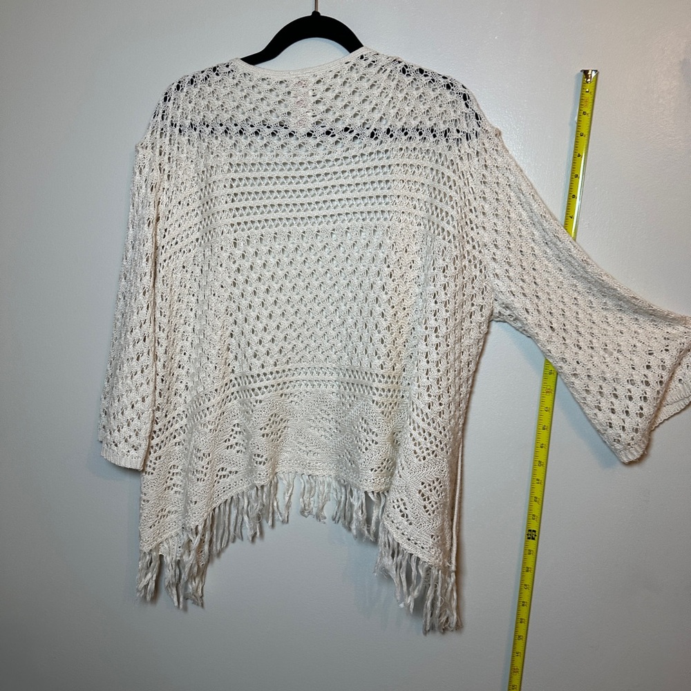 Faded Glory Women's Ivory Knit Poncho with Fringe